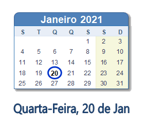 20 Janeiro 2021 calendario