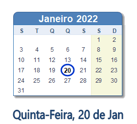 20 Janeiro 2022 calendario