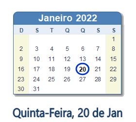 20 Janeiro 2022 calendario