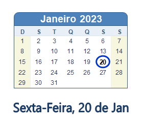 20 Janeiro 2023 calendario