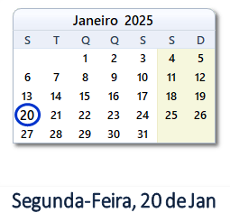 20 Janeiro 2025 calendario