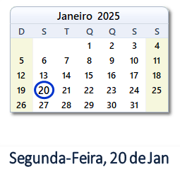 20 Janeiro 2025 calendario
