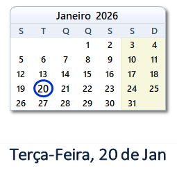 20 Janeiro 2026 calendario