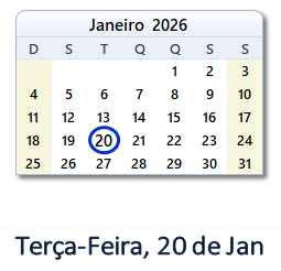 20 Janeiro 2026 calendario
