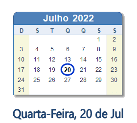 20 Julho 2022 calendario