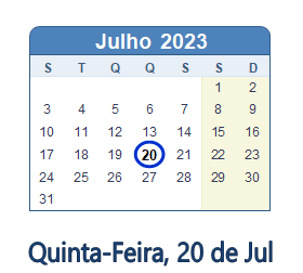 20 Julho 2023 calendario
