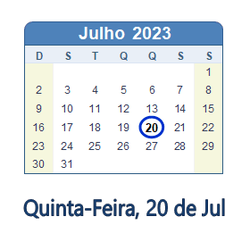 20 Julho 2023 calendario