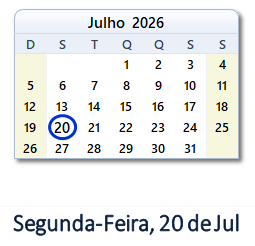 20 Julho 2026 calendario