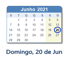 20 Junho 2021 calendario