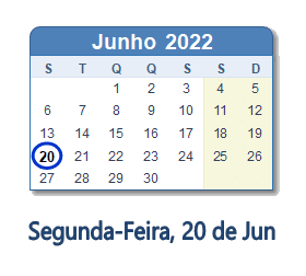 20 Junho 2022 calendario