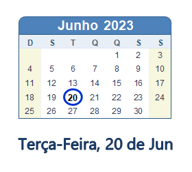20 Junho 2023 calendario