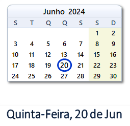 20 Junho 2024 calendario