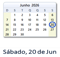 20 Junho 2026 calendario