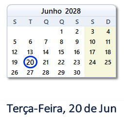 20 Junho 2028 calendario