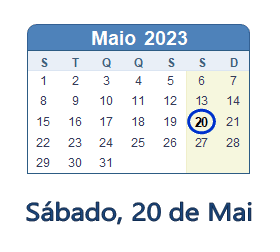 20 Maio 2023 calendario