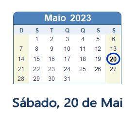 20 Maio 2023 calendario
