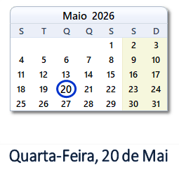 20 Maio 2026 calendario
