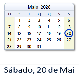 20 Maio 2028 calendario