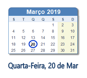 20 Março 2019 calendario