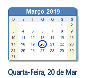 20 Março 2019 calendario