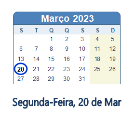 20 Março 2023 calendario
