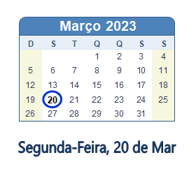20 Março 2023 calendario