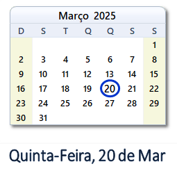 20 Março 2025 calendario
