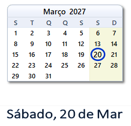 20 Março 2027 calendario