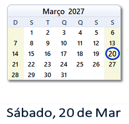 20 Março 2027 calendario