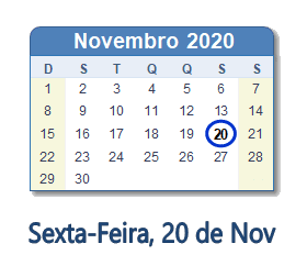 20 Novembro 2020 calendario