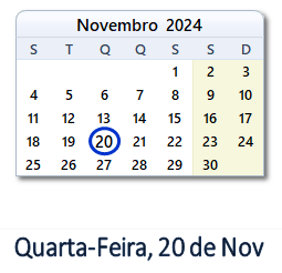 20 Novembro 2024 calendario