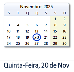 20 Novembro 2025 calendario