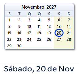 20 Novembro 2027 calendario