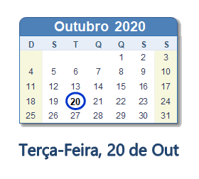 20 Outubro 2020 calendario