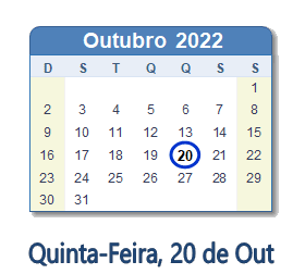 20 Outubro 2022 calendario