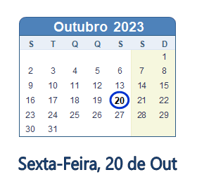 20 Outubro 2023 calendario