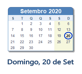 20 Setembro 2020 calendario