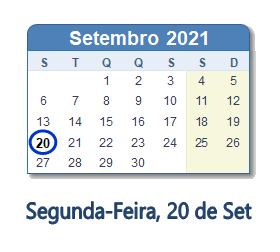 20 Setembro 2021 calendario