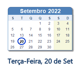 20 Setembro 2022 calendario