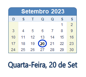 20 Setembro 2023 calendario