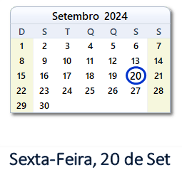 20 Setembro 2024 calendario