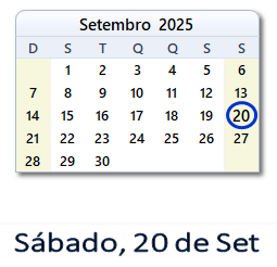 20 Setembro 2025 calendario