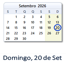 20 Setembro 2026 calendario