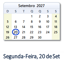 20 Setembro 2027 calendario
