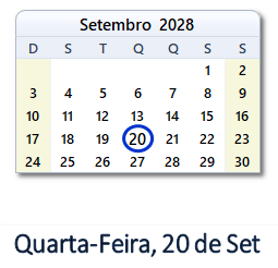20 Setembro 2028 calendario