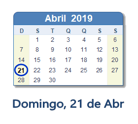 21 Abril 2019 calendario