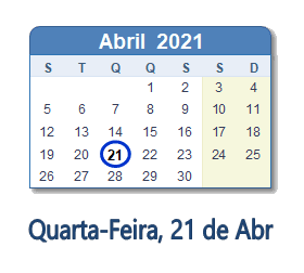 21 Abril 2021 calendario