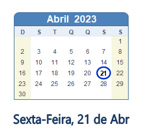21 Abril 2023 calendario