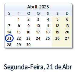 21 Abril 2025 calendario