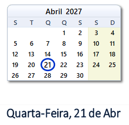21 Abril 2027 calendario